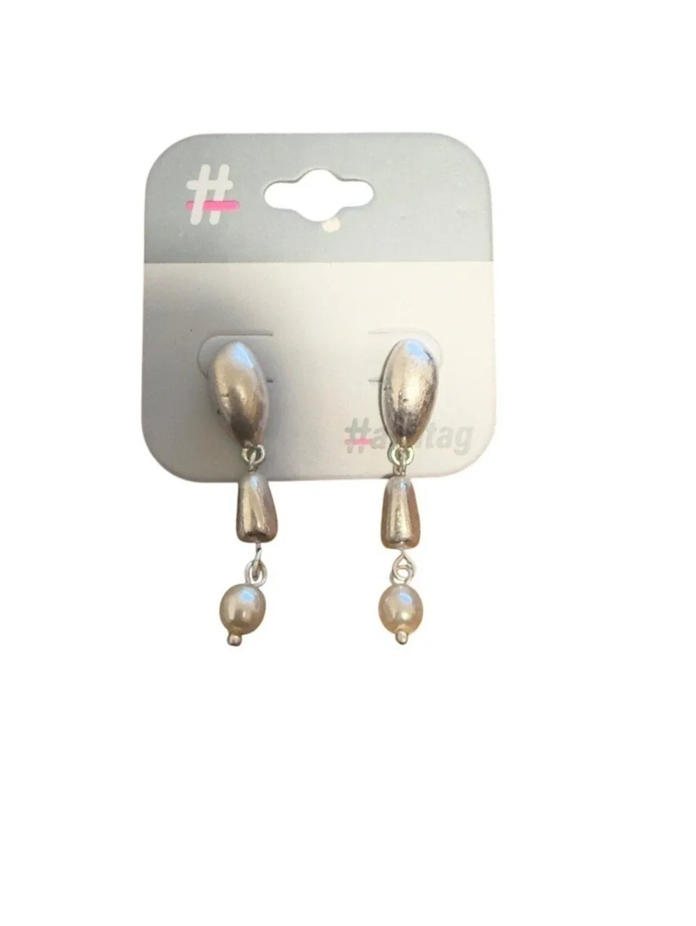 Hashtag Women's Drop Earrings Silver Tone Pearl Accent Dangle Earrings New
